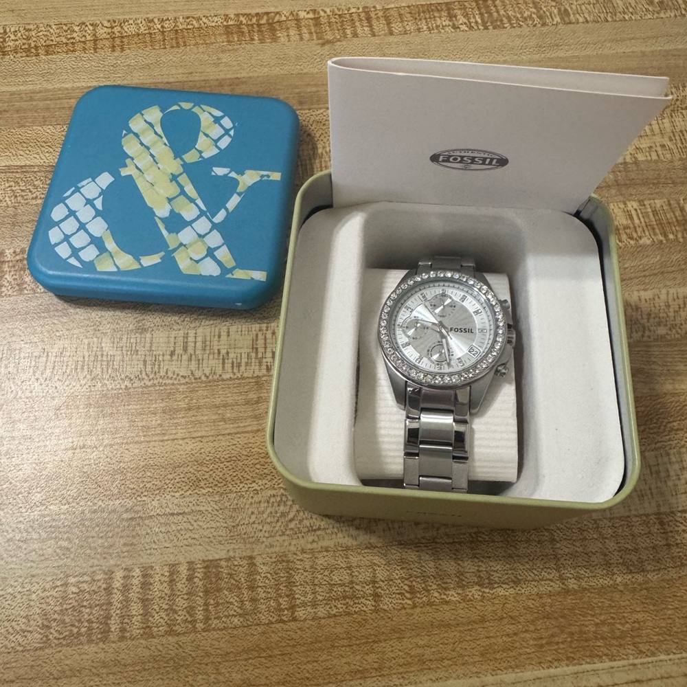 Fossil Silver-Tone Women’s Watch with Crystal Accents